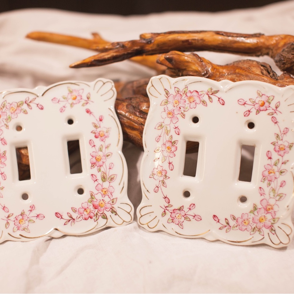 Vintage Pink and Cream Floral Ceramic Wall Decor